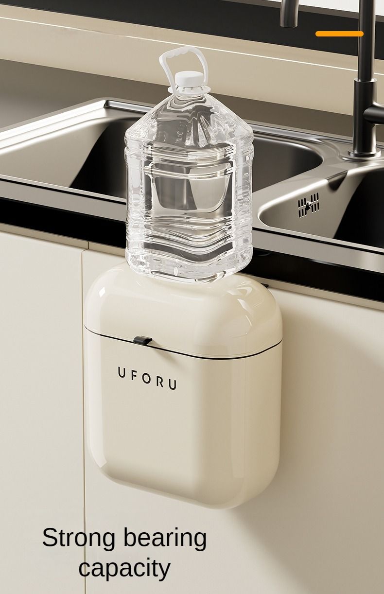 9L/12L DIY Cremefarbener Wand-Mülleimer für die Küche mit Deckel für Lebensmittelabfälle und Badezimmer, kein Verbiegen, hohes Erscheinungsbild_voghion.com