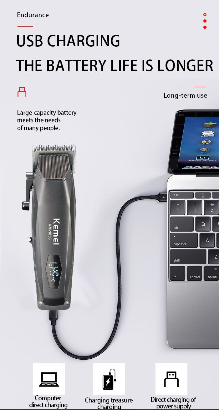 Tagliacapelli elettrico ricaricabile professionale senza fili per barbiere KM-1856_voghion.com