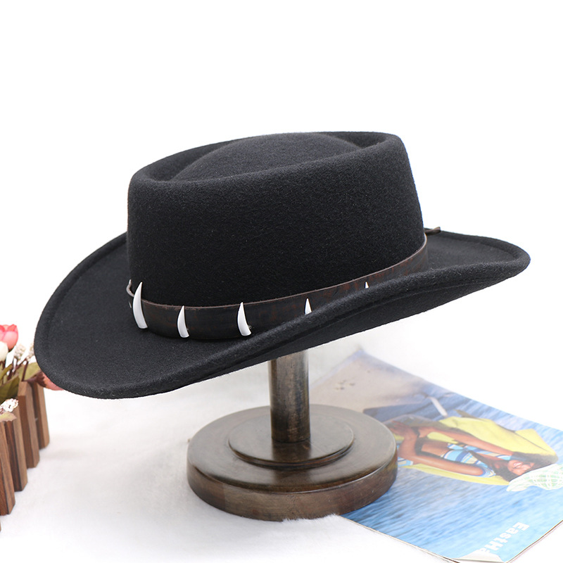 imitation ivory decorated wool felt autumn and winter new cowboy hat for men and women_voghion.com