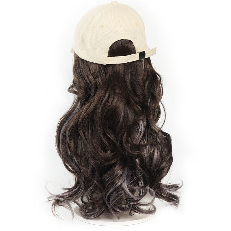 Haarverlängerungen Mode Hut Perücke weibliche lange lockige Haare Highlight Fox Stickerei Baseball-Mütze mit Perücke_voghion.com