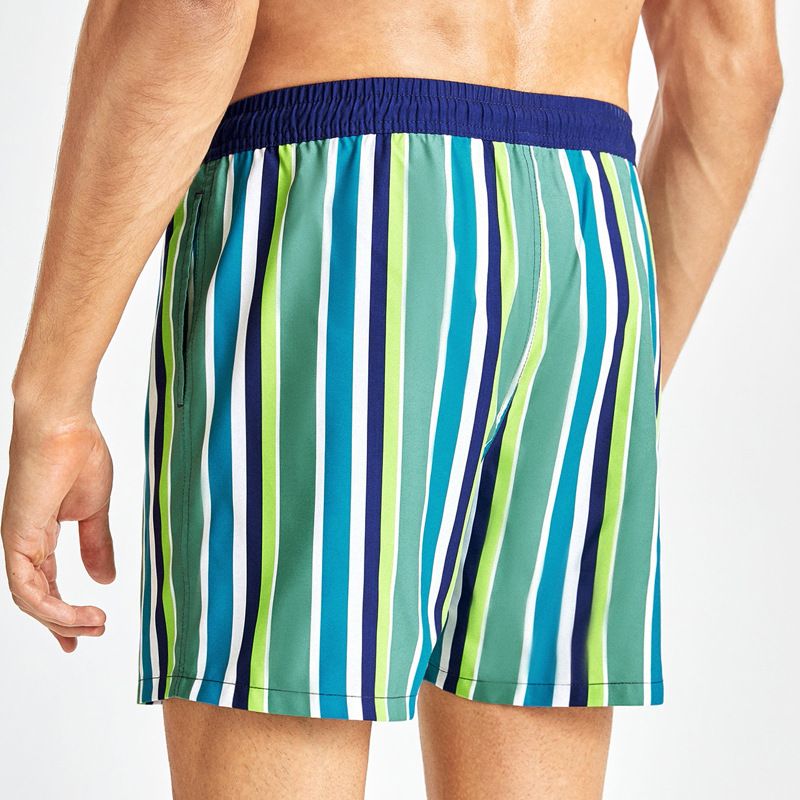 Gestreifte Shorts für Herren mit Kontrastnähten, dreieckigem Netzfutter, große Hose, bedruckte Strandhose für den Sommer im Freien_voghion.com