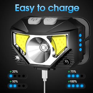 Torcia frontale, Lumen Ultra-Light LED Ricaricabile con luce bianca e rossa, confezione da 2, impermeabile, con sensore di movimento, 8 modalità_voghion.com