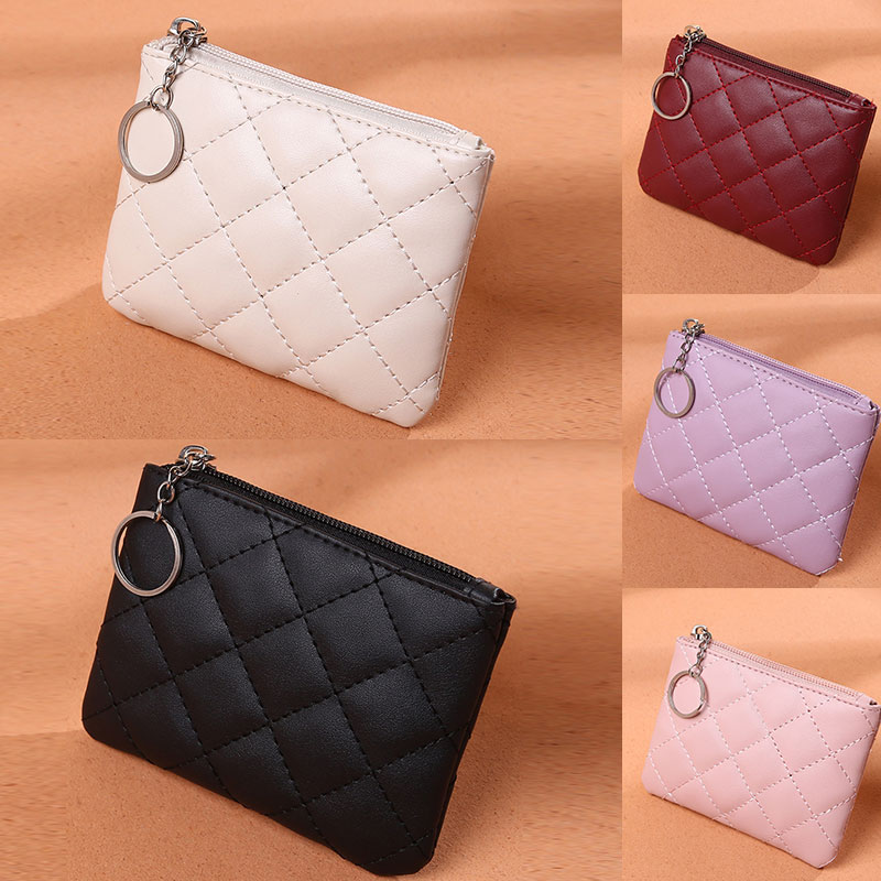 Unisex portfel na monety breloczek PU skóra Zip moda mała torebka pieniądze projektant diamentowy wzór krótka portmonetka na drobne portmonetki_voghion.com