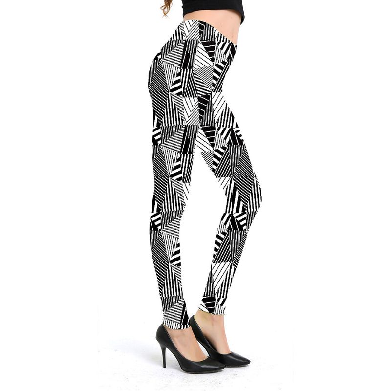 Leggings sportivi elastici a nove punti con stampa scozzese a righe alla moda da donna_voghion.com