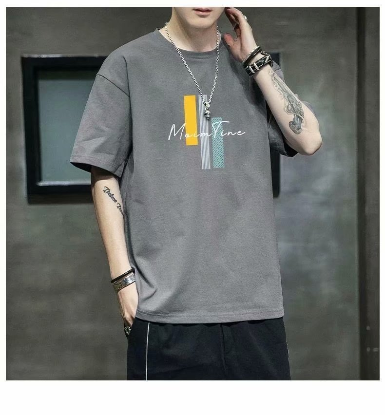 Īsām piedurknēm vīriešu vasaras jauna apdruka T-krekls ar apaļu kakla izgriezumu korejiešu versija slaidi pieguļošs studentu tendences etiķete apakšējā puse_voghion.com