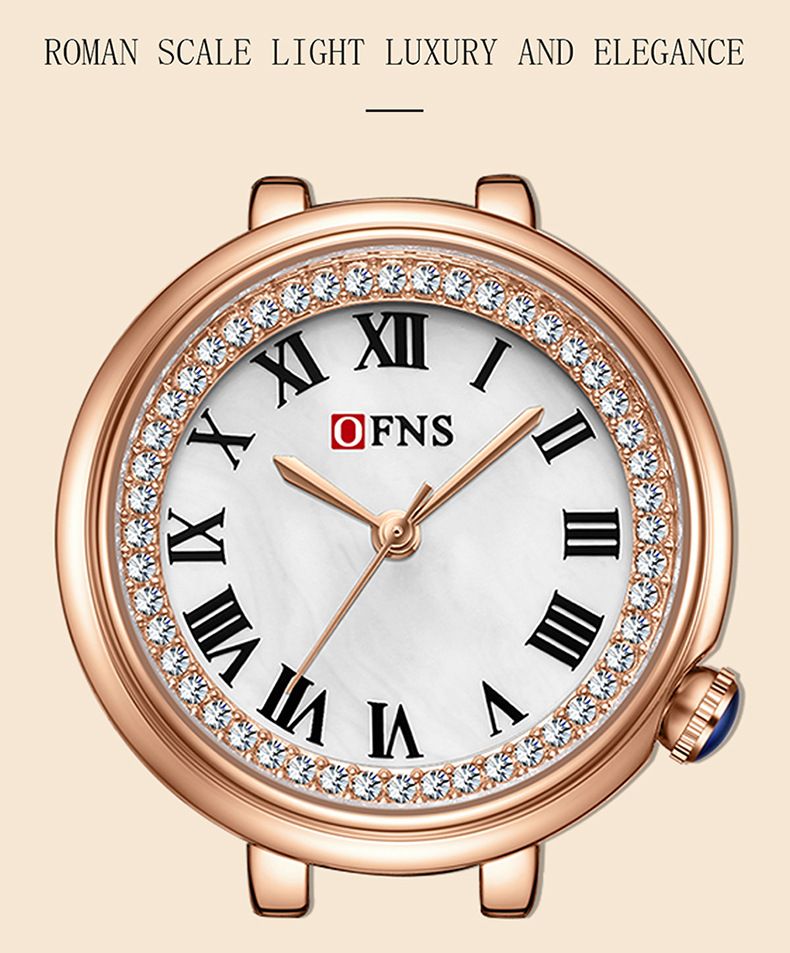 Women's Elegant Quartz Watch With Roman Numerals And Diamond Accents, Waterproof Stainless Steel Band, Minimalist Round Dial For Casual Wear_voghion.com