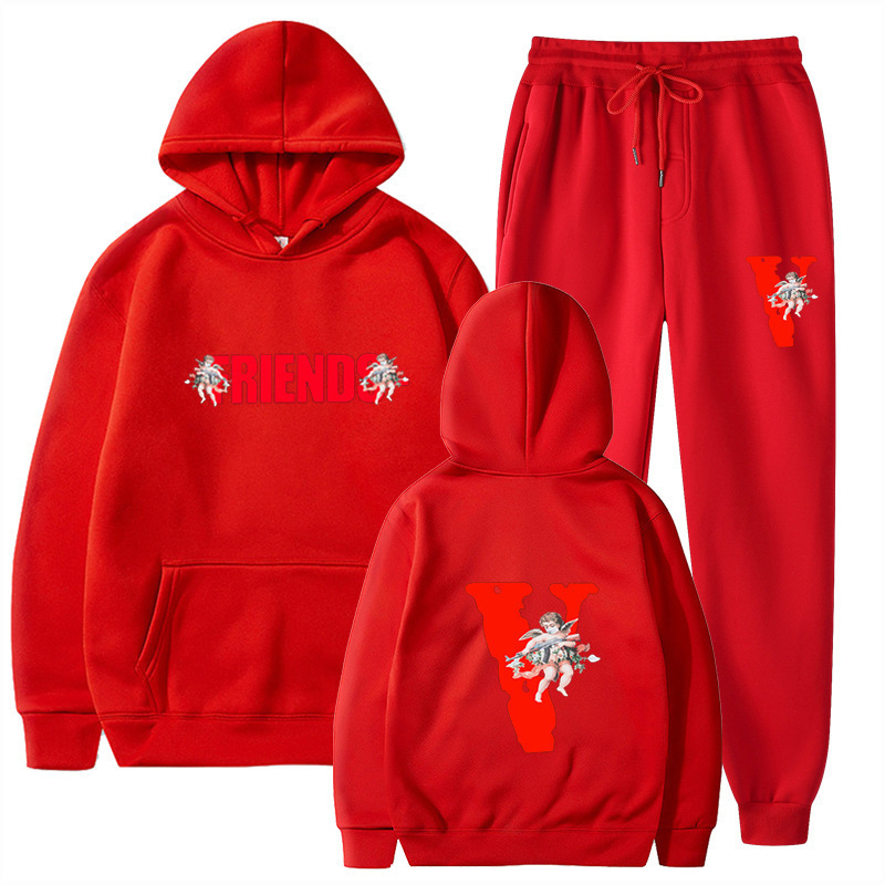 Men's Street Fashion Big V Loose Couple Sweater Set Printed Hoodie Autumn/winter Plush Sweater_voghion.com