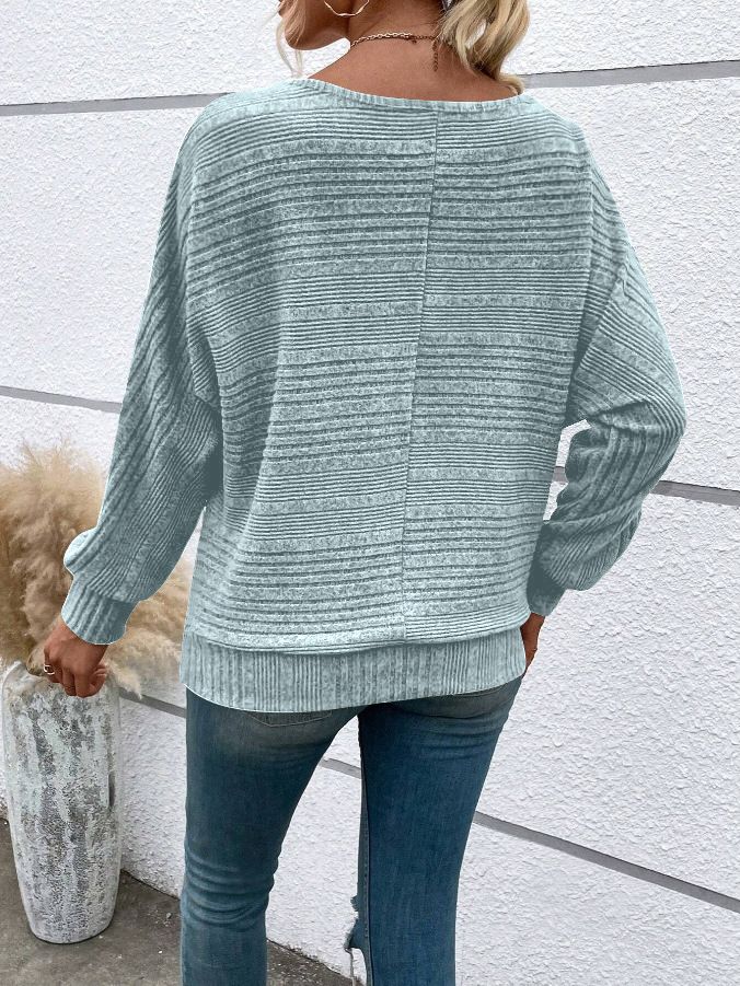 Autumn And Winter New Comfortable Casual Solid Color Long Sleeved Round Neck Patchwork Pullover Top T-shirt For Women_voghion.com