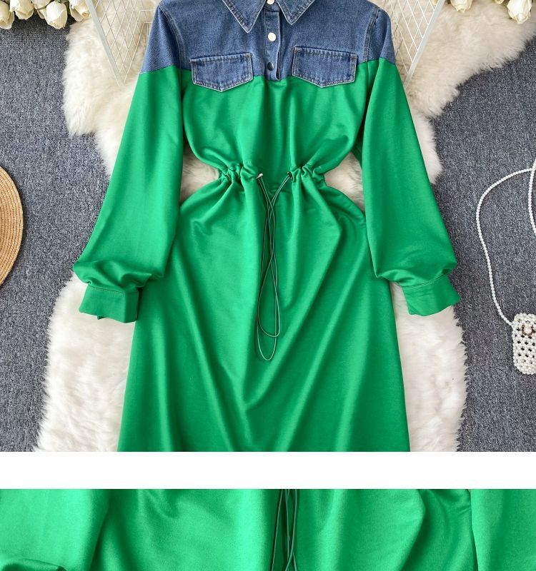 Women's Clothing New style dress for women in autumn, niche design, denim Polo collar, contrast color stitching, fashionable sweater dress_voghion.com