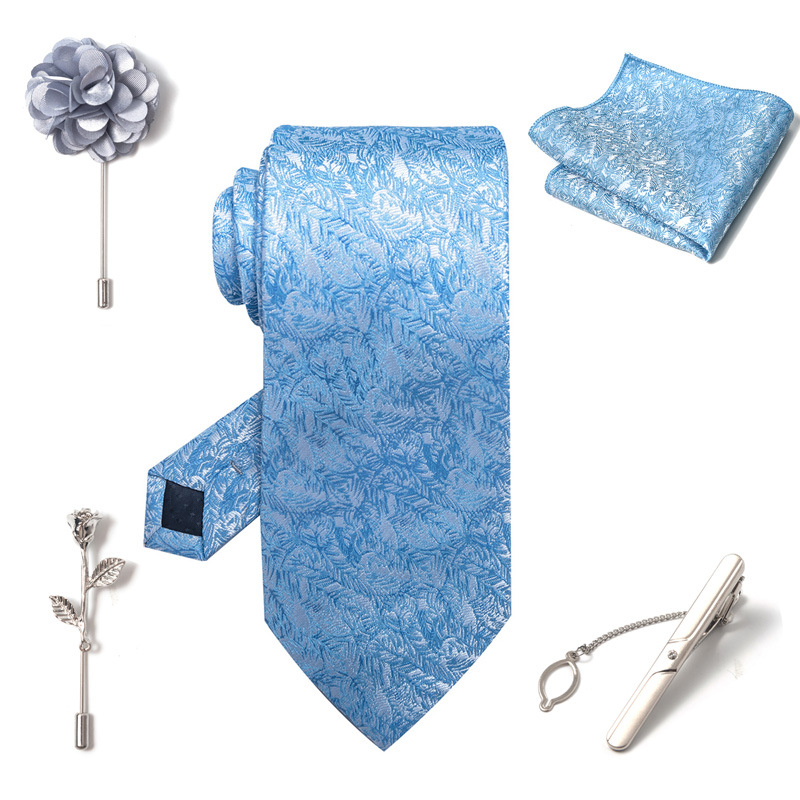 Set da uomo alla moda in tinta unita a righe con anacardi, confezione regalo da 6 pezzi, set con corsetto con fermacravatta e sciarpa quadrata_voghion.com