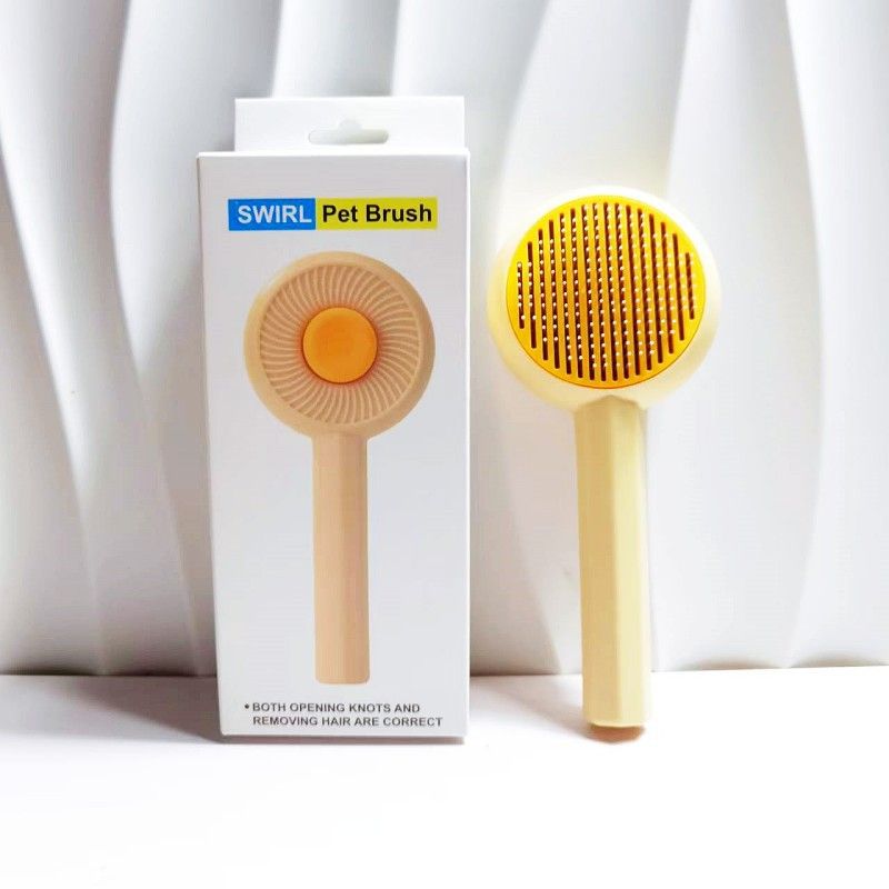 Pente para gato de estimação, agulha de aço inoxidável para limpeza de animais de estimação, pente para remoção de pelos de cachorro, função de autolimpeza com um clique_voghion.com