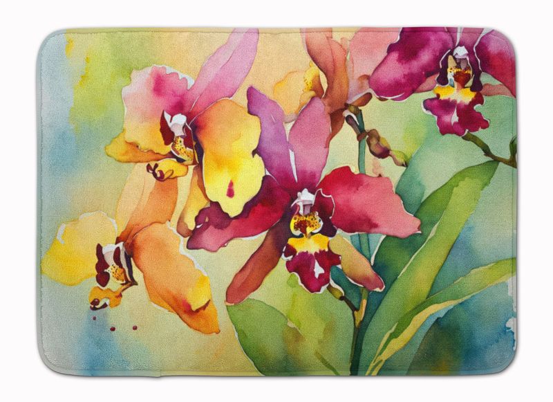 Orchids In Watercolor Memory Foam Kitchen Mat Machine Washable Anti-Fatigue Mat Cushion Comfort Bath Mat Or Kitchen Rug_voghion.com