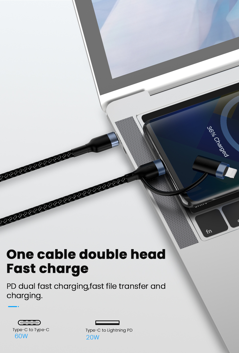 60W/20W 2in1 PD USB Type C Cable for iPhone 13 12 11 Pro XS XR Fast Charging Charger for Book Type C USB C Dat _voghion.com