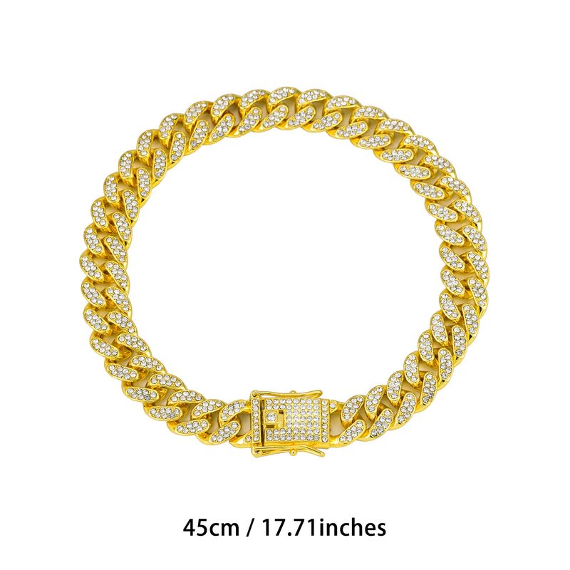 Surface Curved Polished Base 13mm Classic Cuban Chain Inlaid Diamond Alloy Hip-Hop American Style Men's Jewelry_voghion.com