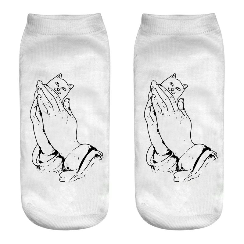 Damstrumpor långfinger katt Alien 3d-tryckta strumpor damstrumpor korta båtstrumpor_voghion.com