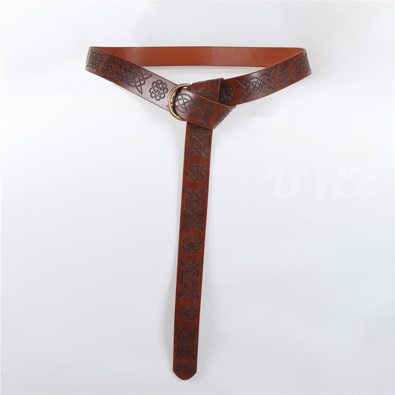 Vintage Mittelalter PU Leder Keltischer Loop Ring Emed Wikinger Gürtel Retro Accessoire Damen Herren Ritter Pirat Cosplay Kostüm_voghion.com