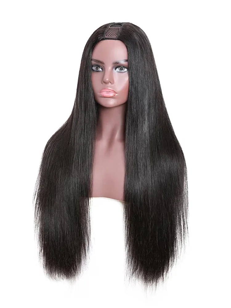 Pelucas lacias sedosas Peluca de cabello humano con parte en U Pelucas sin pegamento Peluca con parte en U natural y plana fácil Peluca con parte en U amigable para principiantes Peluca minimalista con partes sueltas_voghion.com