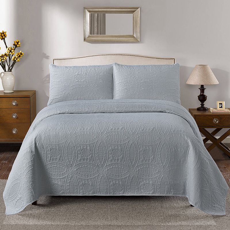 Premium Quilt Set With Dyed-Woven Fabric & Quilting - European Embroidery, 1.8m Bed Fit, Multiple Patterns Available_voghion.com