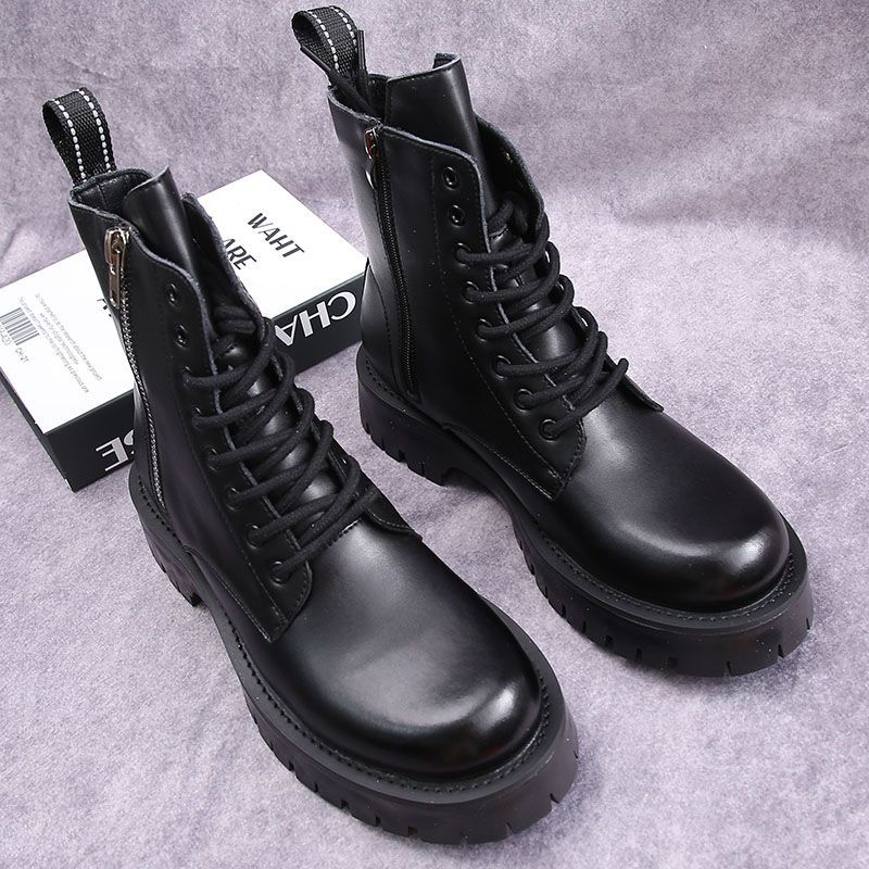 Men's Shoes boots men's Martin boots autumn and winter plus velvet high-top casual leather shoes British versatile thick-soled knight short boots_voghion.com