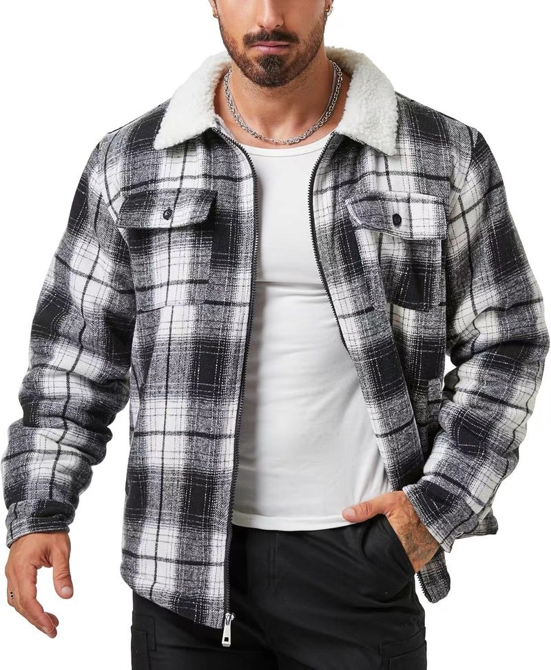 Herenkleding heren flanel herfst en winter nieuwe heren lange mouwen revers plus fluwelen jas_voghion.com