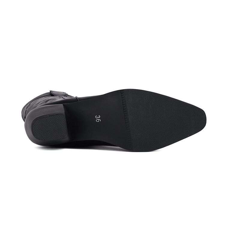 Botas de moda bordadas, salto médio pontudo, botas de cavaleiro femininas plus size_voghion.com