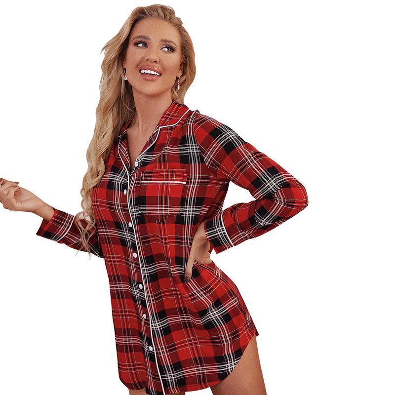 Pigiama, camicie a maniche lunghe a quadri natalizie, pigiami, abbigliamento da casa da donna_voghion.com