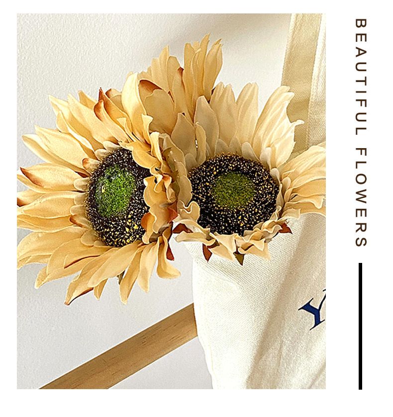 Tournesol artificiel à tige unique pour décoration intérieure, mariage et accessoires photo – Composition florale réaliste en soie rouge, bleu et blanc automnal._voghion.com