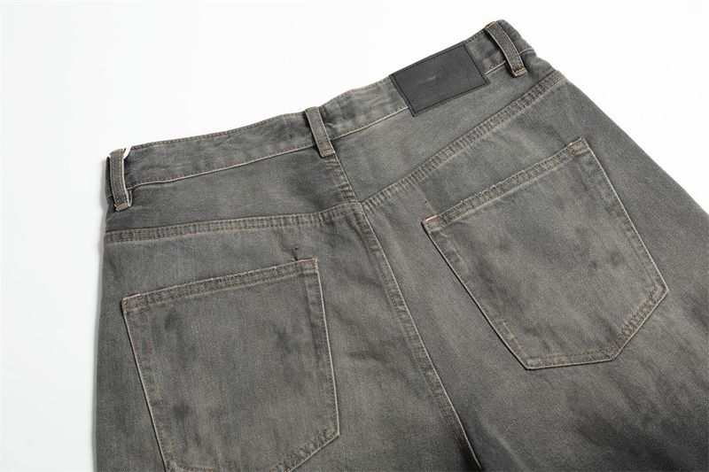 Herrenbekleidung Distressed White Gradient Denim Shorts Herren Straight Summer Ink Splash Dirty Washed Wide Leg Shorts Trendy_voghion.com