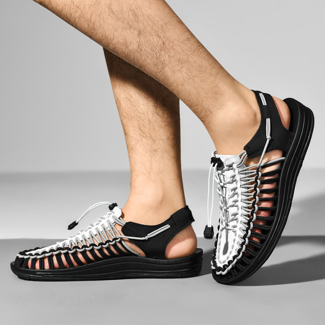 Zomer Heren Sandalen Mode Handgemaakt Weefontwerp Strand Ademend Casual Plat Buiten Koppels Maat_voghion.com