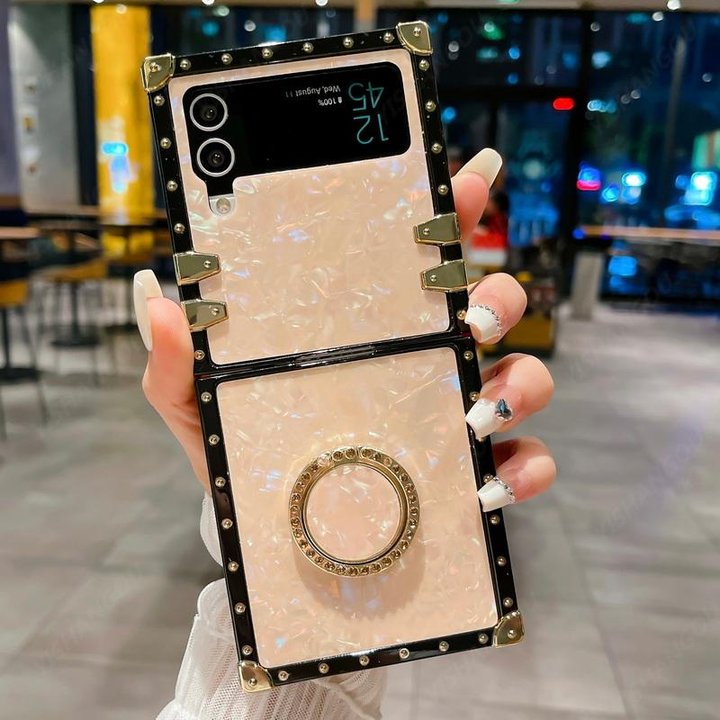 Luxury Square Ring Holder Stand Case For Samsung Galaxy Z Flip4 Flip3 5G Shockproof Flip Phone Cover Shell For Samsung Z Flip4 3_voghion.com