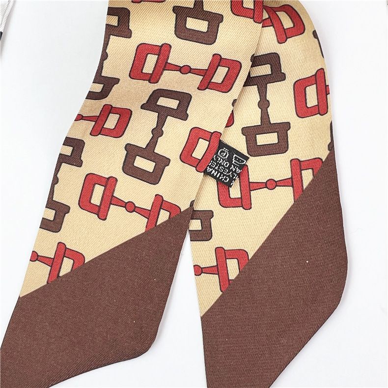 Spring and Autumn Seasons Thin Chain Simulation Silk Satin Long Scarf, Headband, Women's Professional Clothing Binding_voghion.com