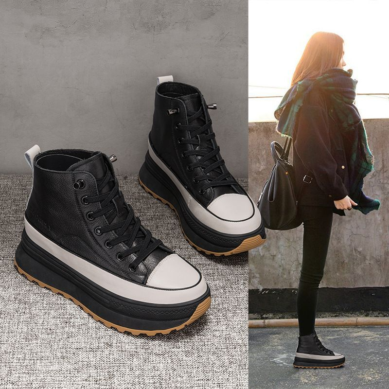 Genuine Leather Martin Women S Platform Shoes New Style Versatile Slimming Short Boots_voghion.com
