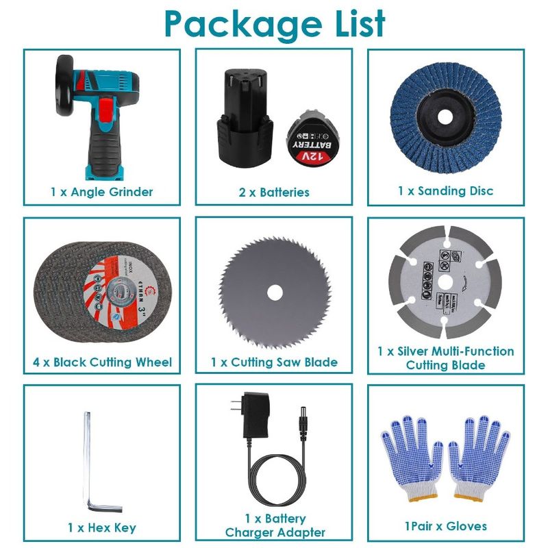 12V Cordless Mini Angle Grinder Hand Polishing Grinding Machine Cordless Cutter Grinding Tool With 7Pcs Disc 2Pcs 1100mAh Batte_voghion.com