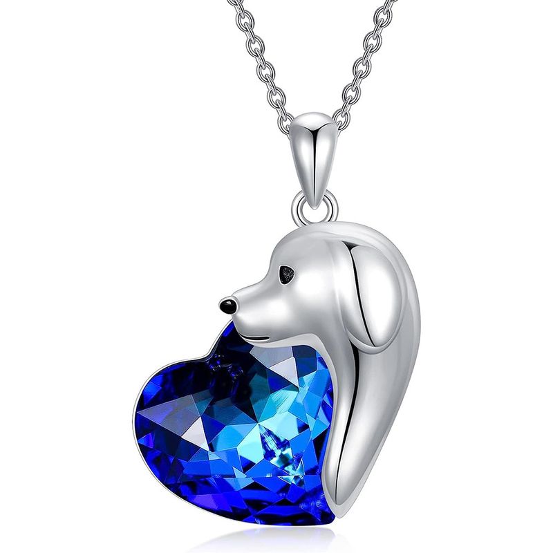 Collana con ciondolo a forma di cuore con zircone blu grande e venduto a caldo, accessori alla moda per gioielli per animali domestici_voghion.com