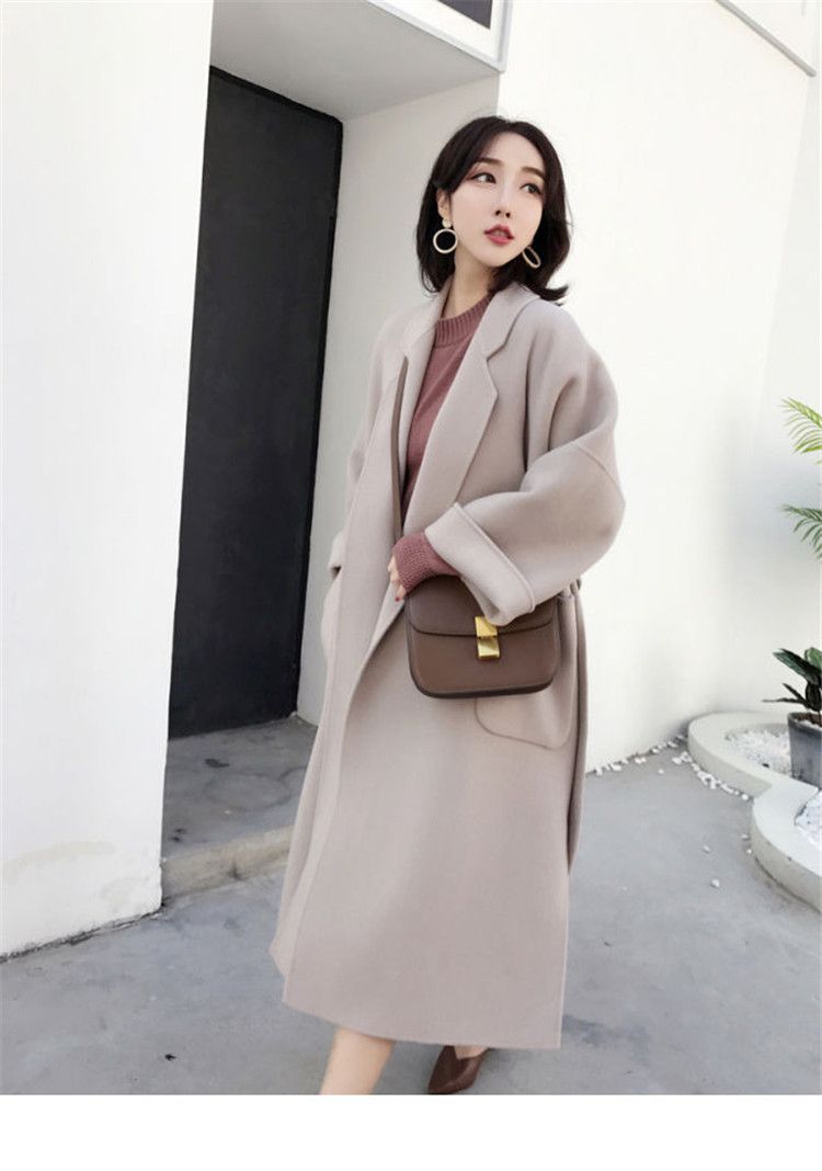 Damenbekleidung Langer Wollmantel für Damen – Übergroßer Trenchcoat mit Gürtel, warmer Winter-Peacoat für zierliche, elegante und stilvolle Oberbekleidung_voghion.com
