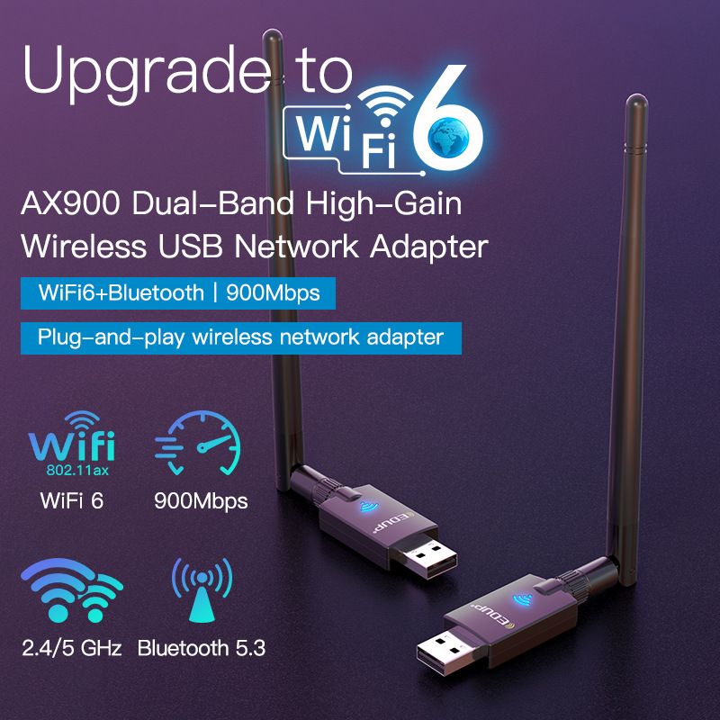 Dwuzakresowa karta bezprzewodowa WiFi6 + Bluetooth 5.3 Combo – adapter komputerowy USB o dużym wzmocnieniu AX900 Mb/s zapewniający szybki i stabilny dostęp do Internetu_voghion.com