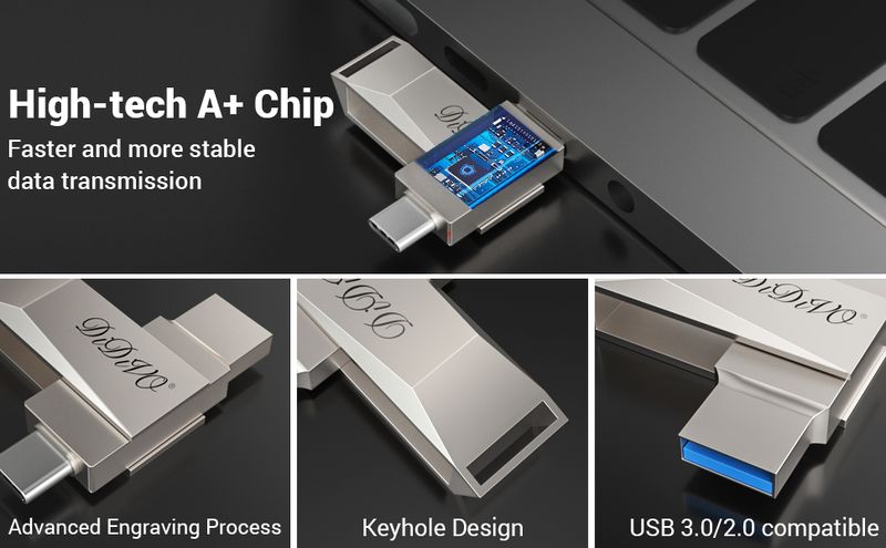 DIDIVO USB C Flash Drive 512 GB 256 GB 128 GB 64 GB 2 em 1 OTG USB 3.0 Thumb Drive Dual USB C Memory Stick High Speed Jump Drive Photo Stick_voghion.com