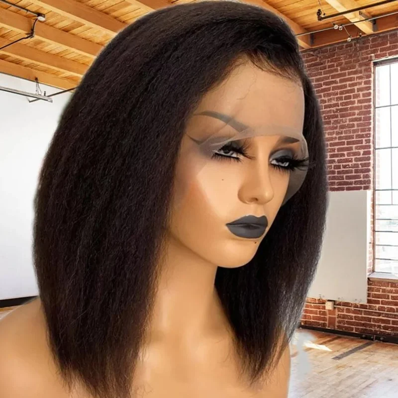 Parrucche corte e lisce ricci per donne con pizzo frontale trasparente_voghion.com