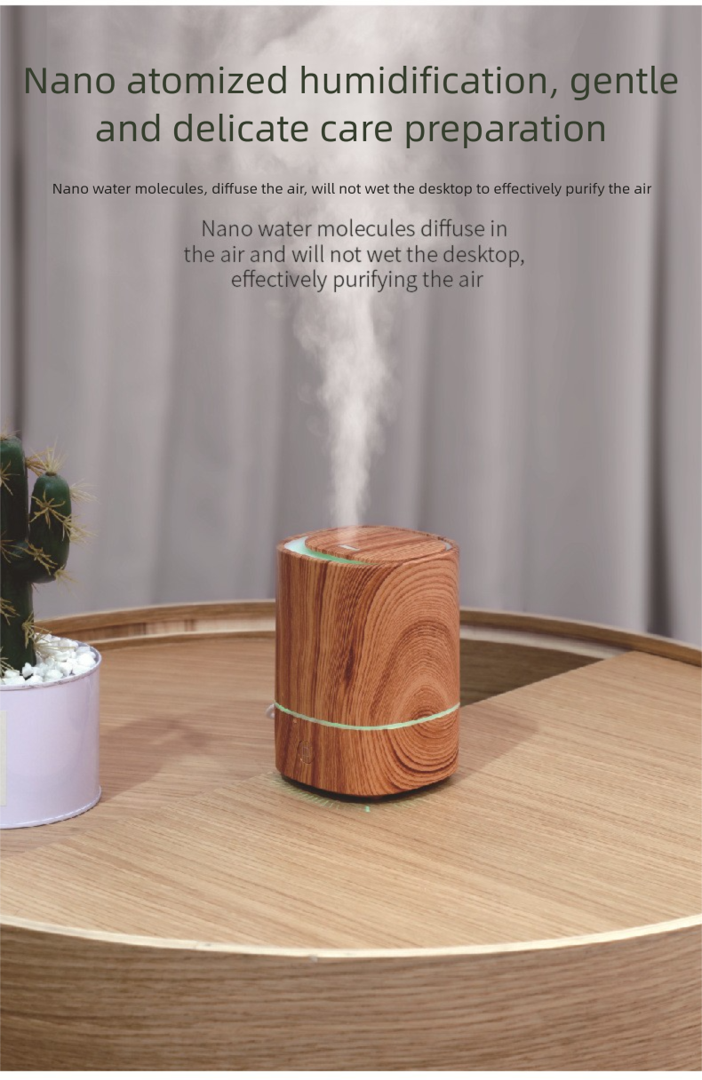 Wood Grain USB Humidifier - Ultrasonic Aroma Diffuser With Colorful Light For Home & Car, Automatic Operation_voghion.com