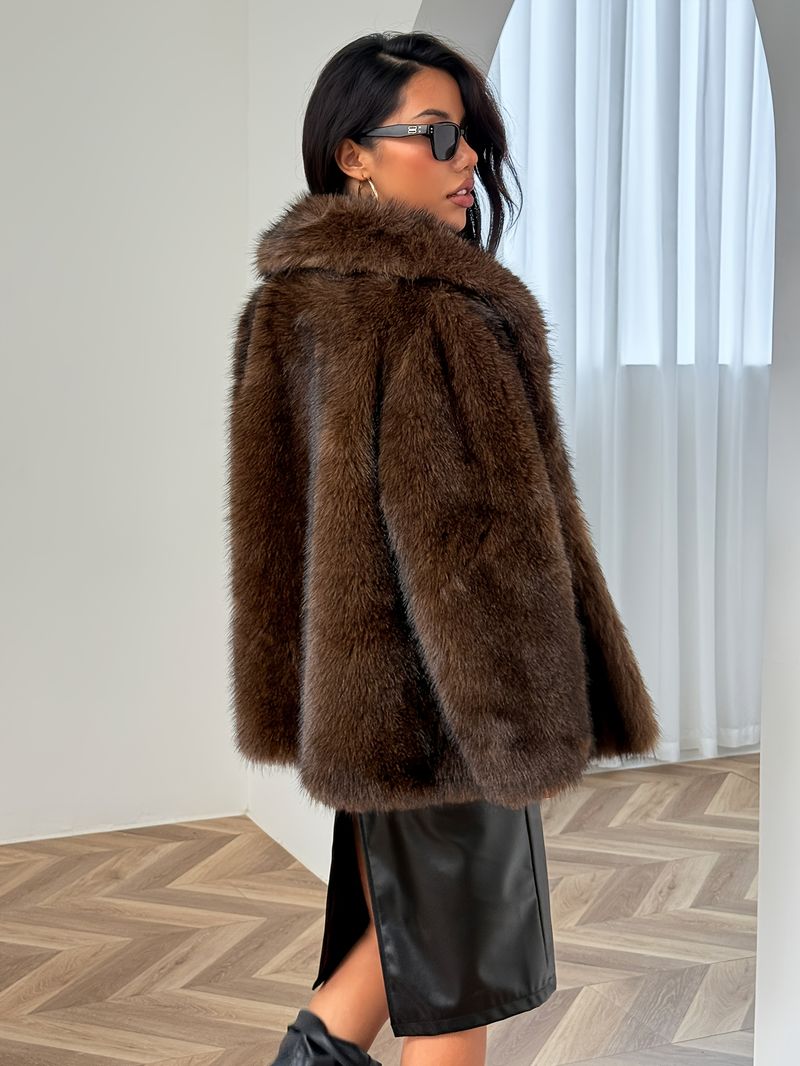 Cappotto invernale da donna taglie forti - Elegante giacca con scollo rotondo foderata in pelliccia, caldo capospalla in tinta unita per l'autunno inverno._voghion.com