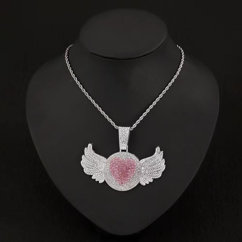 Collana da uomo con ciondolo a forma di ala d'angelo, stile hip hop rap, alla moda e creativo, con diamanti rosa._voghion.com