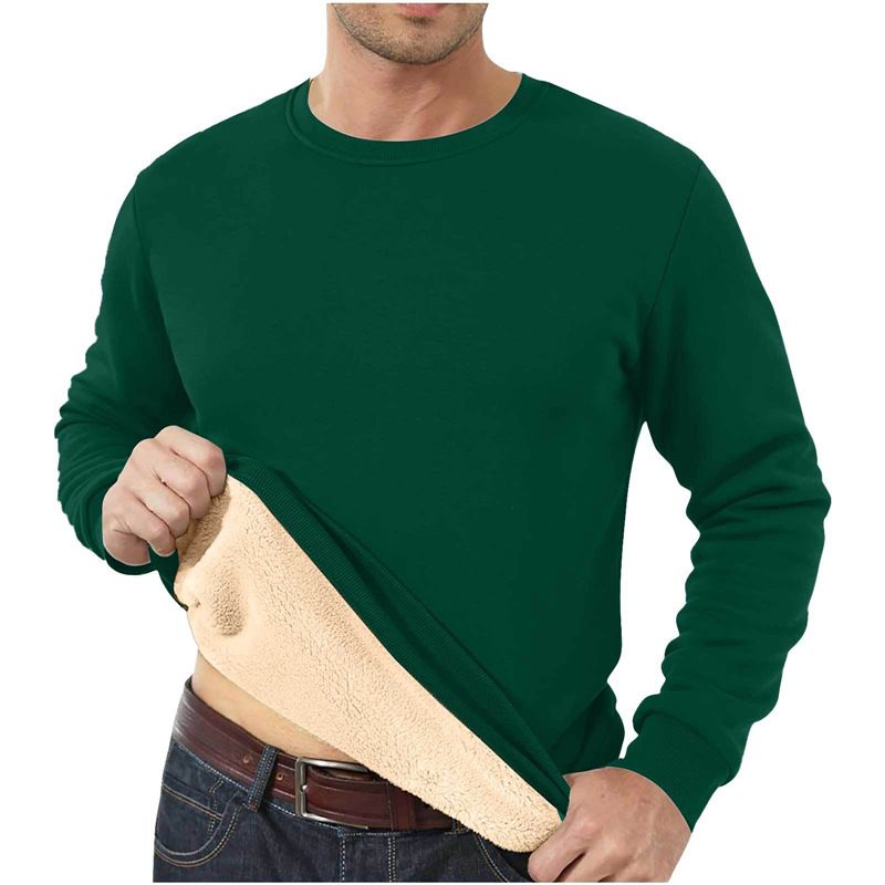 We Offer Autumn And Winter Sweatshirts For Men, With Fleece Round-Neck Solid Color Loose Thermal Underwear And Thick Men_voghion.com