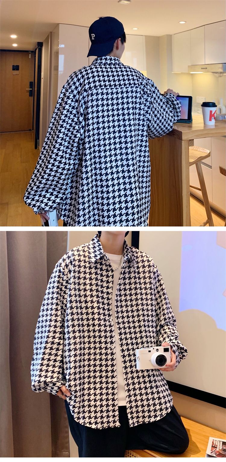 Lente en herfst koppel Twill Grid lange mouwen overhemd voor heren Casual Trendy Ins Losse Rascal jas_voghion.com