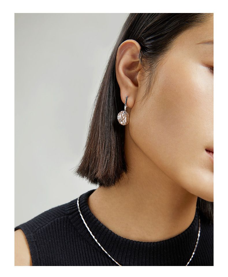Ouerschnalle Sterling Sëlwer Ronn Textur Ouerréng Einfach Damen All-Match Ouerschmuck Héichwäerteg Nisch_voghion.com