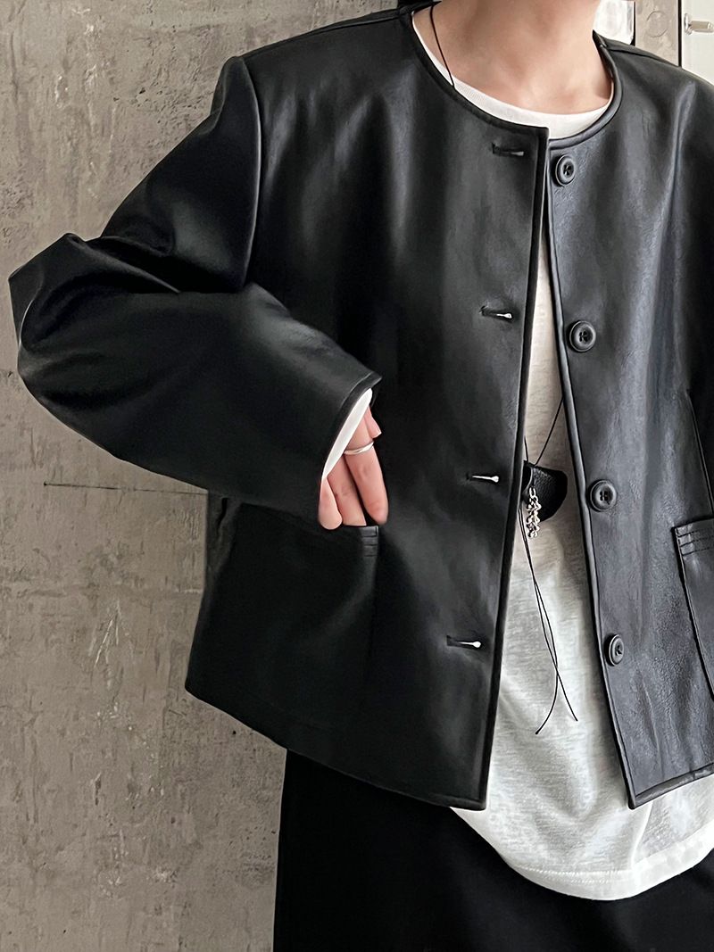 Dames slim fit PU leren jas met enkele knoopsluiting - Koreaanse stijl cropped bikerjack voor de herfst, casual en veelzijdige bovenkleding_voghion.com
