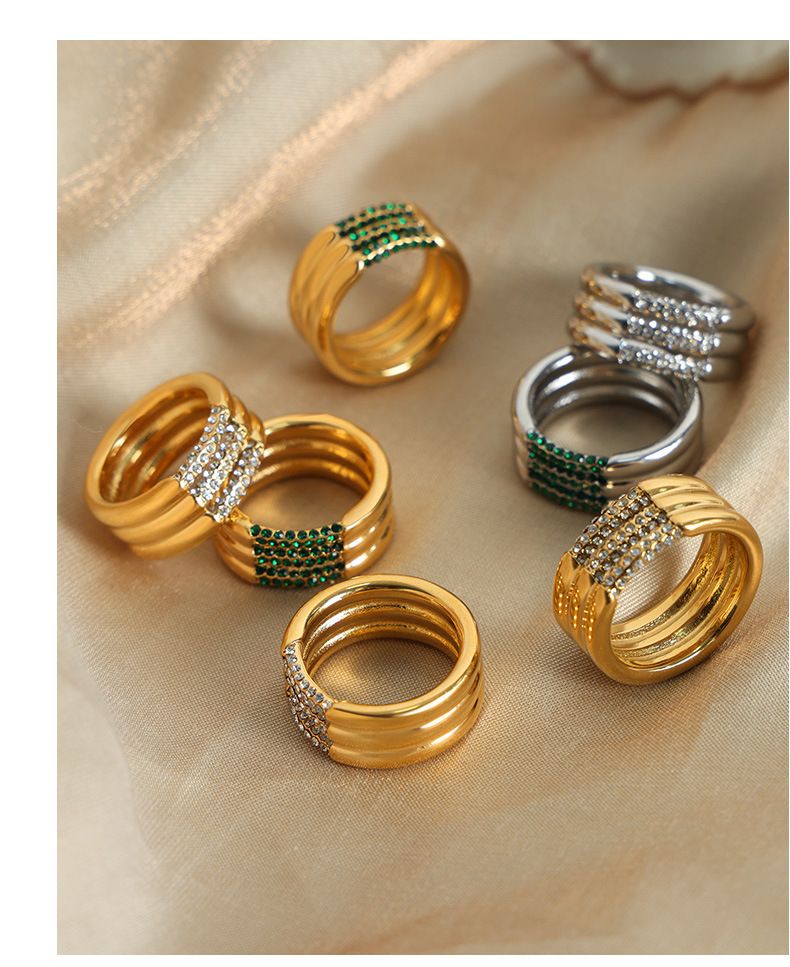 Three-Layer Stacking Ring Titanium Steel Multi-Color Czech Zirconia Jewelry Rings For Women Size 6/7/8_voghion.com