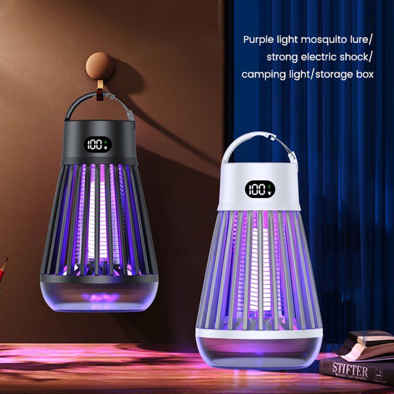 USB Bug Zapper, Mosquito Killer Lamp, Portable Hanging Loop Bug Zapper, IPX5 Waterproof, 2000mAh Fly Zapper For Summer Trip, Outdoor Camping Black_voghion.com