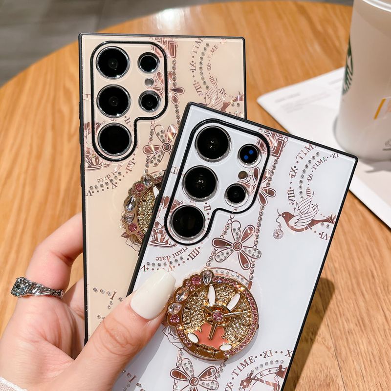 Glitter Bling Diamond 3D Ring Stand Holder Phone Case For Samsung Galaxy S23 S24 Ultra S22 S21 Lens All Inclusive Cover_voghion.com