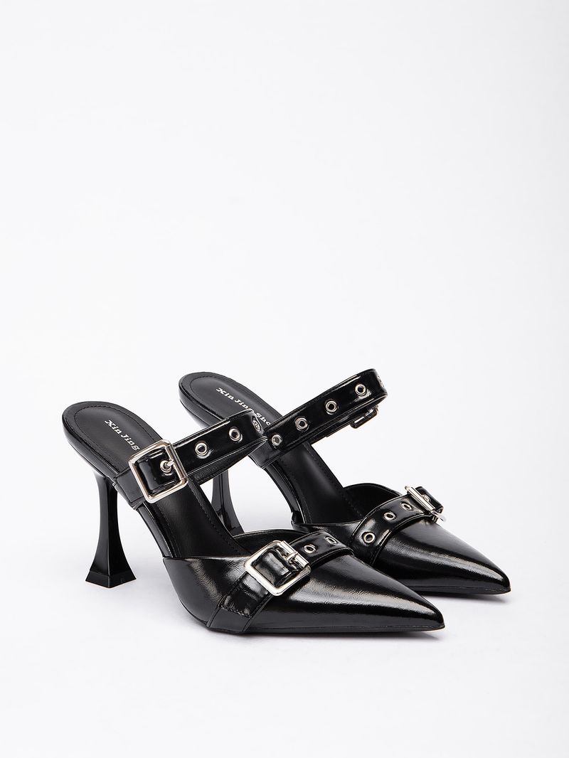 7199-2 Pointed Toe Double Belt Buckle Heel For Women New Niche High-End Sense Internet Celebrity Backless High Heels_voghion.com
