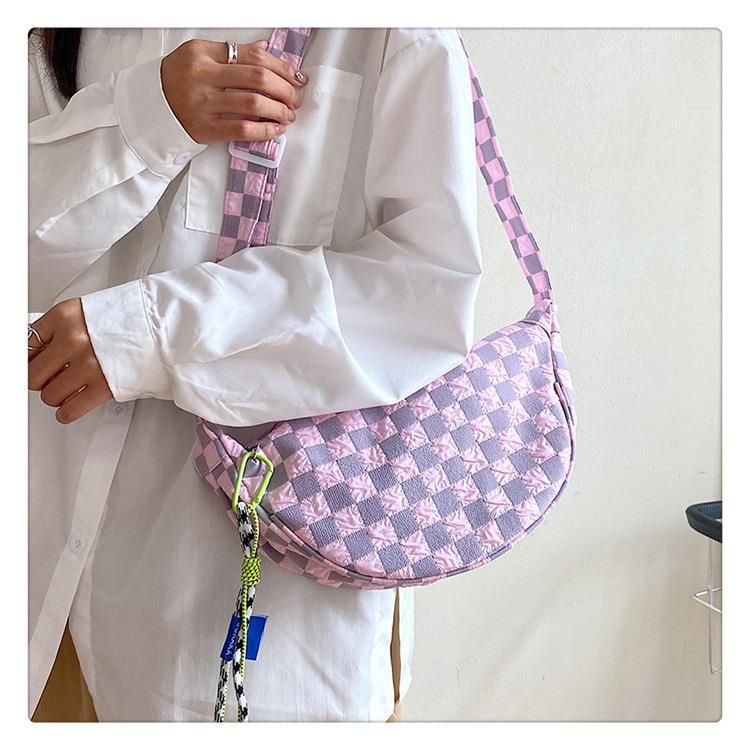Checkered Dumpling Bun Women's Bag 2024 New Korean Small Form Design Fashionable and Versatile One Shoulder Crossbody Bag_voghion.com